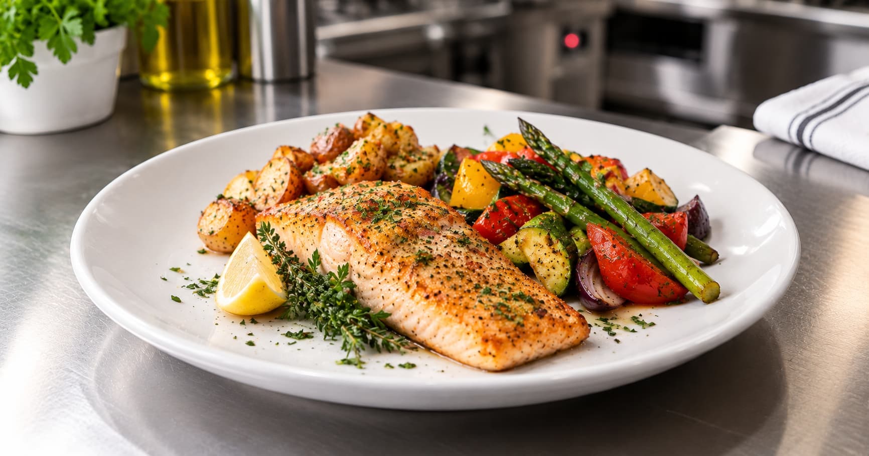 Roasted Salmon with Veggies & Roasted Potatoes