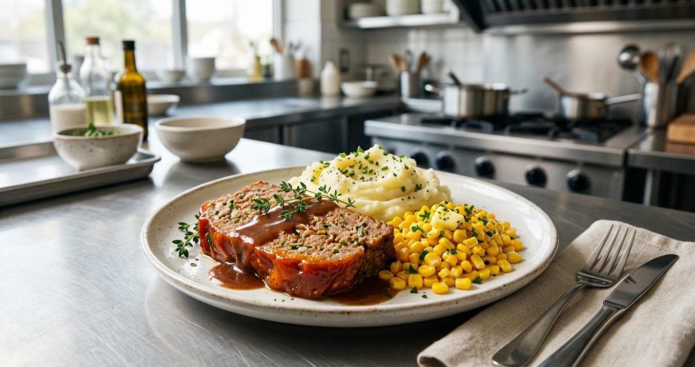 Meatloaf with Mashed Potatoes & Corn